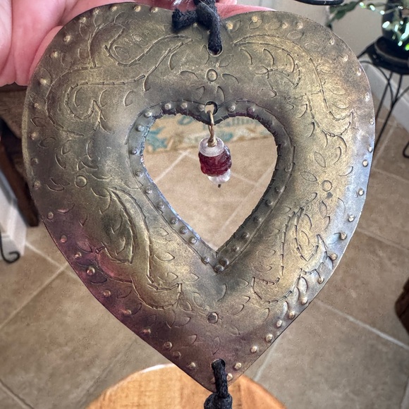Handcrafted Simple Heart Hanging with Beads & Bell - Rustic Boho Wall - Picture 10 of 11